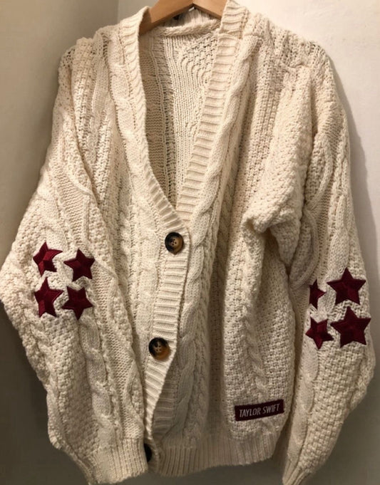 Red Taylors Version Cream Stars Cardigan