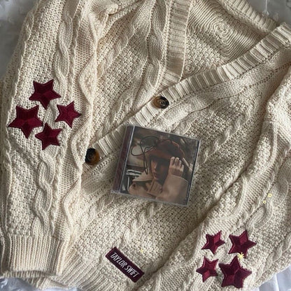 Red Taylors Version Cream Stars Cardigan