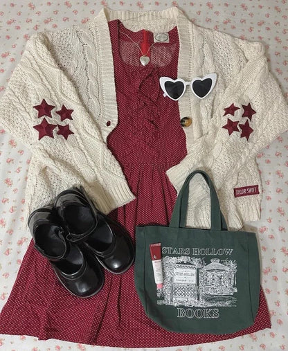 Red Taylors Version Cream Stars Cardigan