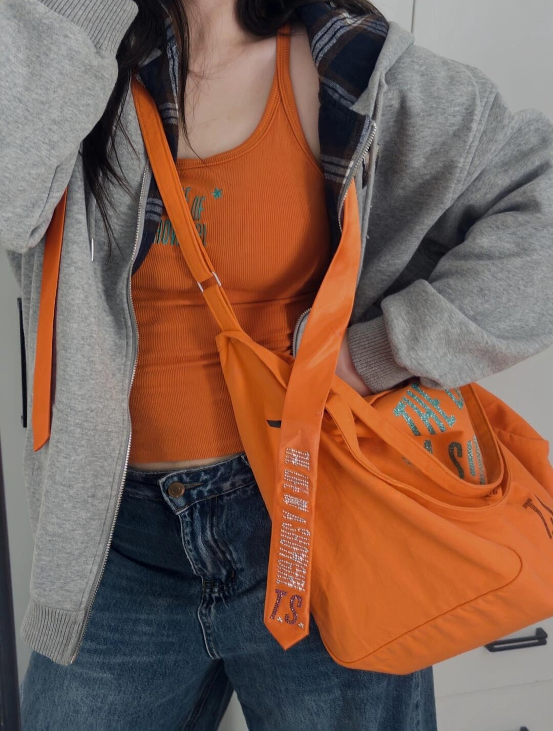 The Life of A Showgirl Orange Glitter Canvas Tote Bag