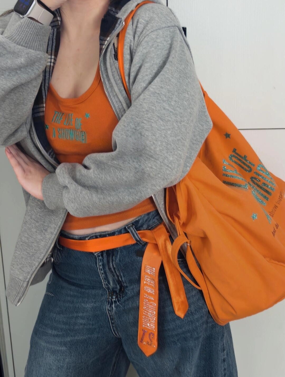 The Life of A Showgirl Orange Glitter Canvas Tote Bag