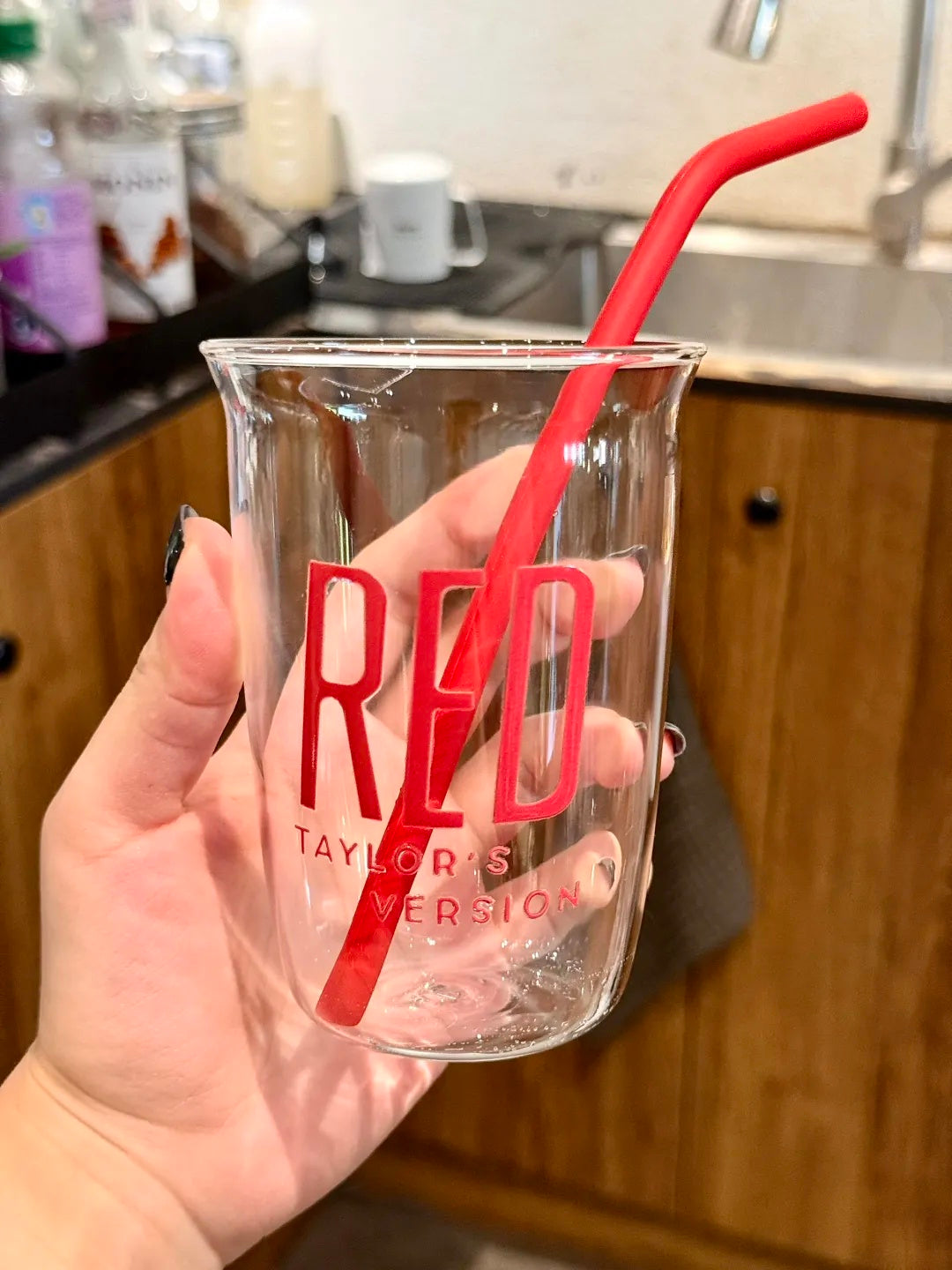 RED Glass With Straw 16oz